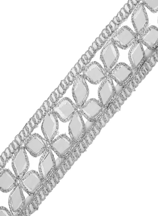 CORIOX Shiny Mirror Coding Lace 9 Meter Border for Dresses, Sarees, Suits, Blouses, Dupattas, Bags, Art and Craft. (Silver) - Image 5